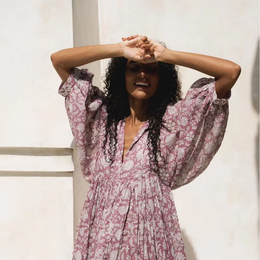 Women's Bohemian Chic Long Chiffon Dress Summer Casual Plus Size Knee-Length with Ruffles and Ruched Front Logo Florals Decor