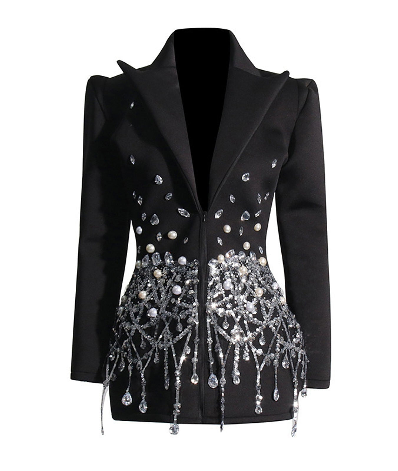 2024 Spring New French Fashionable Style Diamond Sequins Long Sleeved Slim Fit XL Single Button 3D Embroidery Suit