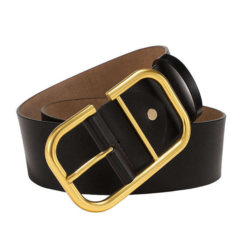 New Style Genuine Leather Belts Fashion Design Ladies Belts Wide Big Gold Alloy Pin Buckle Women Genuine Leather Belt