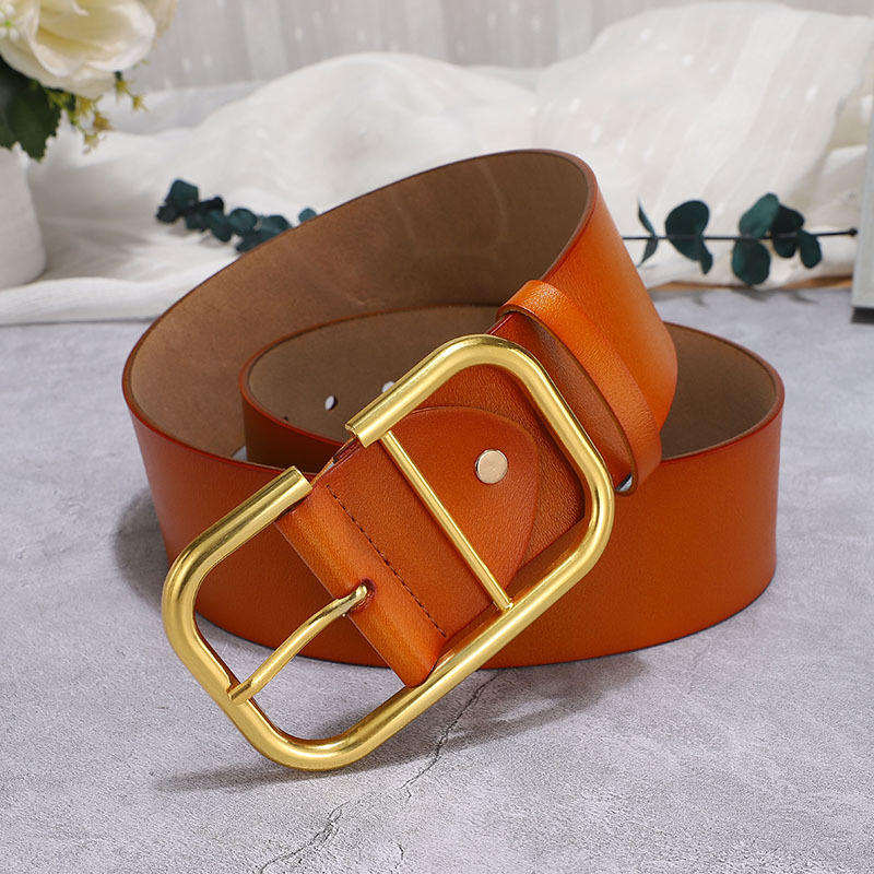 New Style Genuine Leather Belts Fashion Design Ladies Belts Wide Big Gold Alloy Pin Buckle Women Genuine Leather Belt