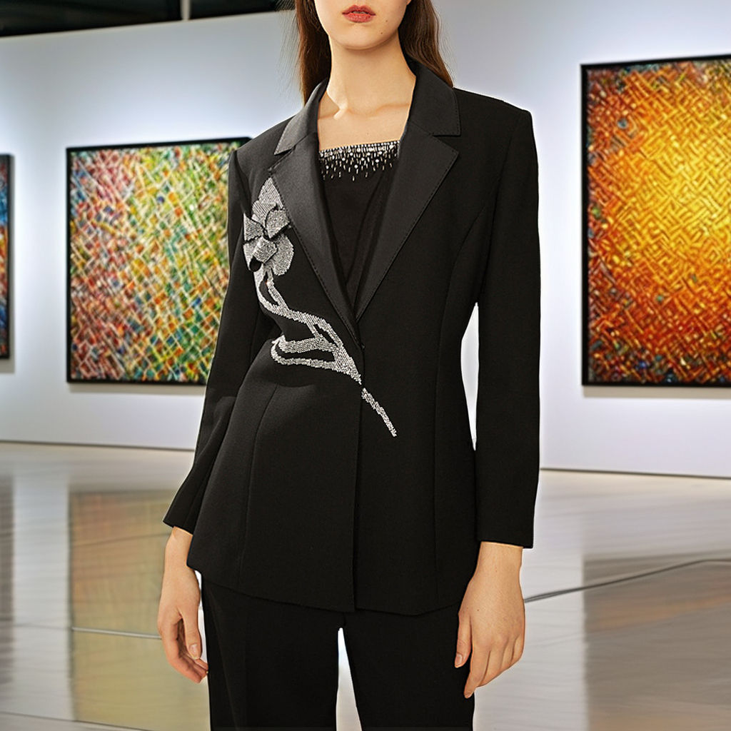 Women's Double-Breasted Blazer Coat Flower Nail Bead Detail Spring Autumn Heavy Industry Collection Waist Ding Neck Suit Stock