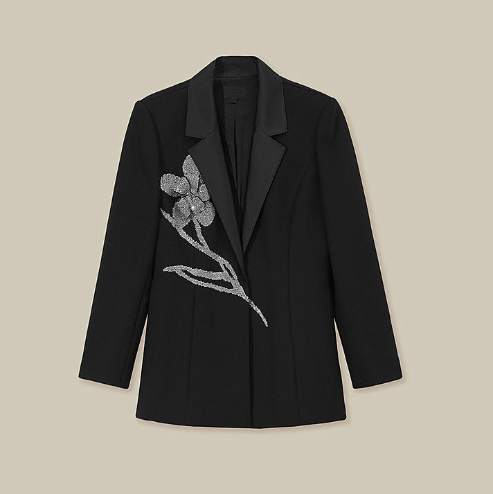 Women's Double-Breasted Blazer Coat Flower Nail Bead Detail Spring Autumn Heavy Industry Collection Waist Ding Neck Suit Stock