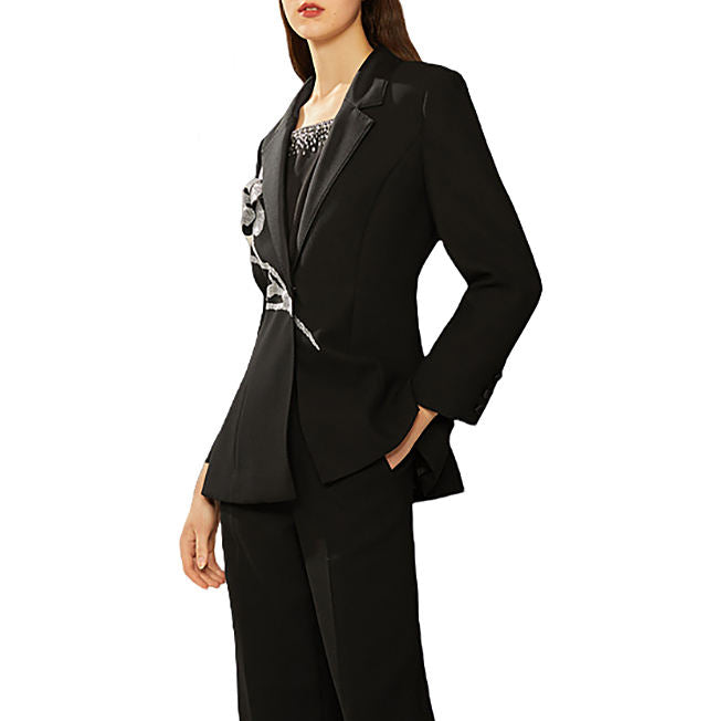 Women's Double-Breasted Blazer Coat Flower Nail Bead Detail Spring Autumn Heavy Industry Collection Waist Ding Neck Suit Stock