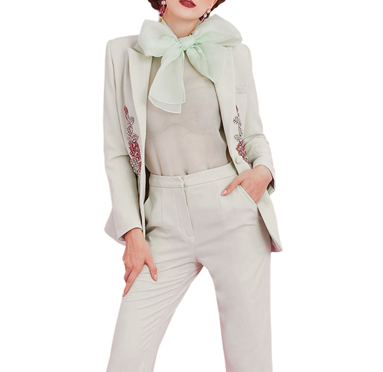 Women's 3-Piece V-Neck Jacket Set for Business Wedding-Single Breasted Flat Zipper Fly Worsted Cross-Border Foreign Trade Suit