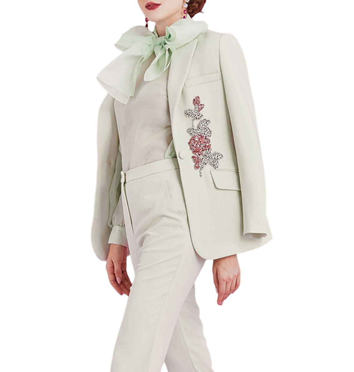 Women's 3-Piece V-Neck Jacket Set for Business Wedding-Single Breasted Flat Zipper Fly Worsted Cross-Border Foreign Trade Suit