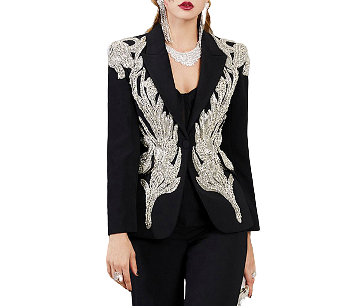 In Stock Diamond Hot Stamping Suit Jacket for Women Spring Autumn New Style Blazer Double Breasted Closure Woven Weaving Method
