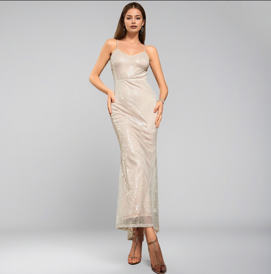 Summer Women's Strapless Maxi Dress Woven Mesh Beaded Evening Dress Draped Decoration Sweet Style Natural Waistline for Parties