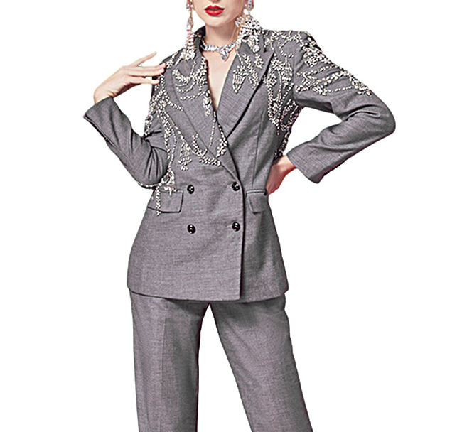 OEM Custom Elegant Women's Coats Solid Patchwork Diamonds Blazer