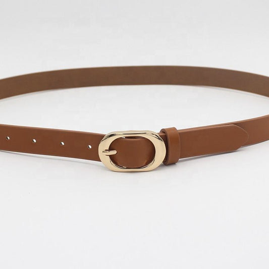 Oval Gold Alloy Buckle Belt for Women's Multicolor Candy Jeans Pin Needle Buckle Pu Belt