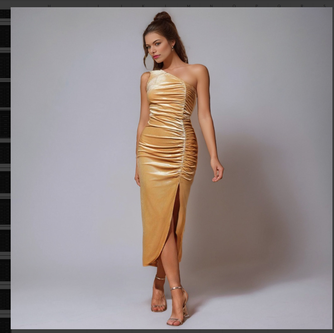 Fiesta Women's Elegant High-Sense Backless Sling Dress Solid Pattern Ruffles Decoration Spring Season Slit Dress Plain Dyed