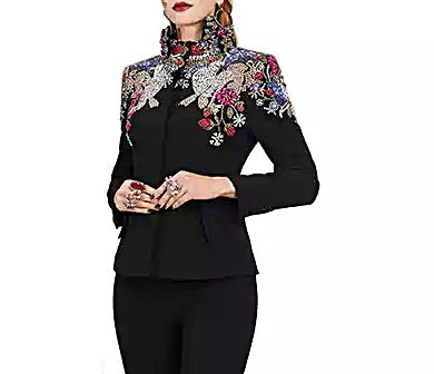 European American Star Women's Business Suit Set 3784 Beaded Diamond Studded Jackets Split Fishtail Long Skirt Button Decoration