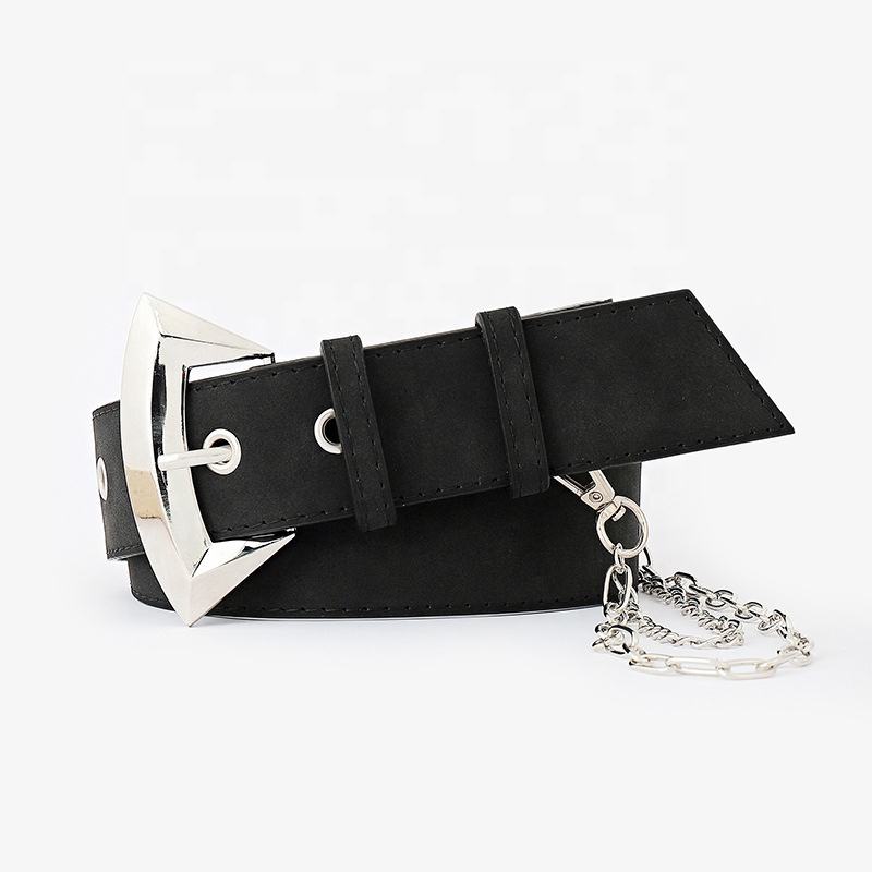 2022 Fashion Personality Casual Chain Hip Hop Belt Ladies Punk Belt PU Leather