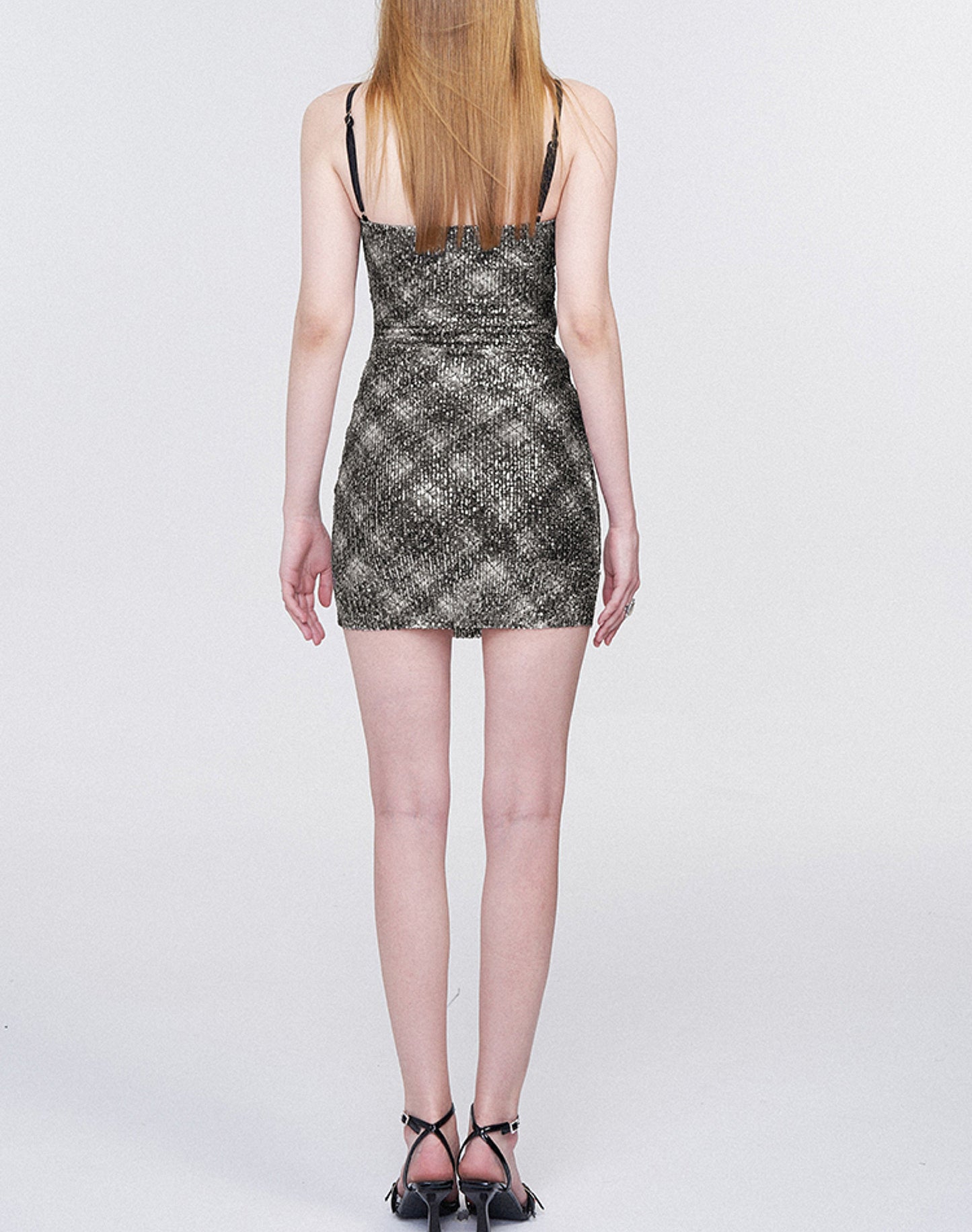 Sleeveless A-Line Black Glitter Silvery Skirt Dress Solid Pattern Knee Length Strapless Neckline Exudes Spicy Girl Temperament