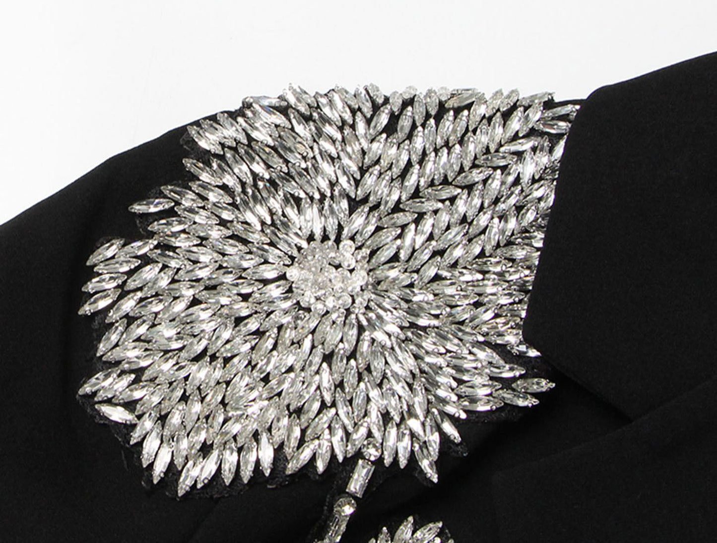 OUDINA Women's Elegant Blazers Wholesale Three-dimensional Beaded Flower Jacket with Button Decoration Solid Pattern Woven Weave