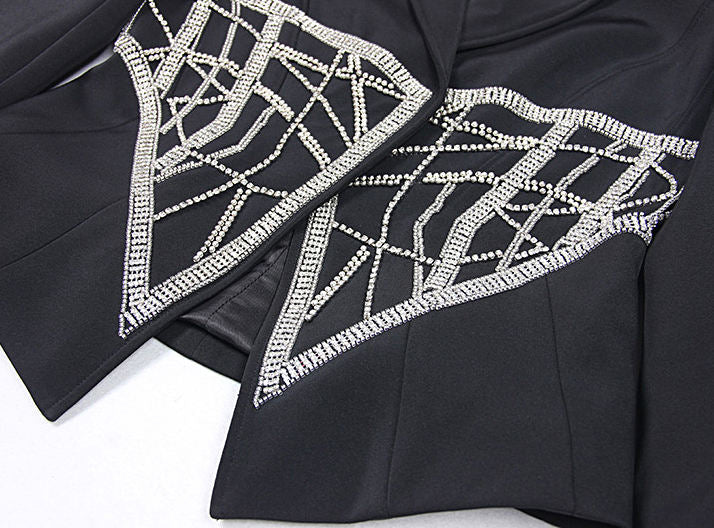 Luxurious CNDCN Women's Crystal Bead Blazer New Fall Winter Jacket Coat with Sparkle and Solid Rhinestone Pattern Short Length