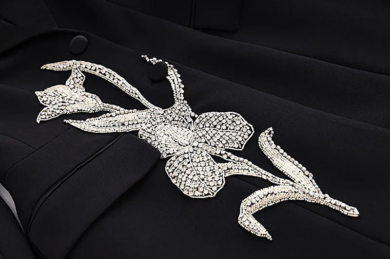 Women's Coat with Woven Flower Nail Bead Collection Spring Autumn New Super Heavy Industry Waist Ding Necklace Blazer Style