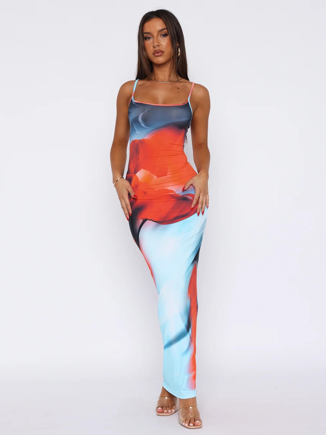 Women's High Quality Summer Dress Elegant Floral Printed Halter Sleeveless Square Collar Casual Style Strapless Design