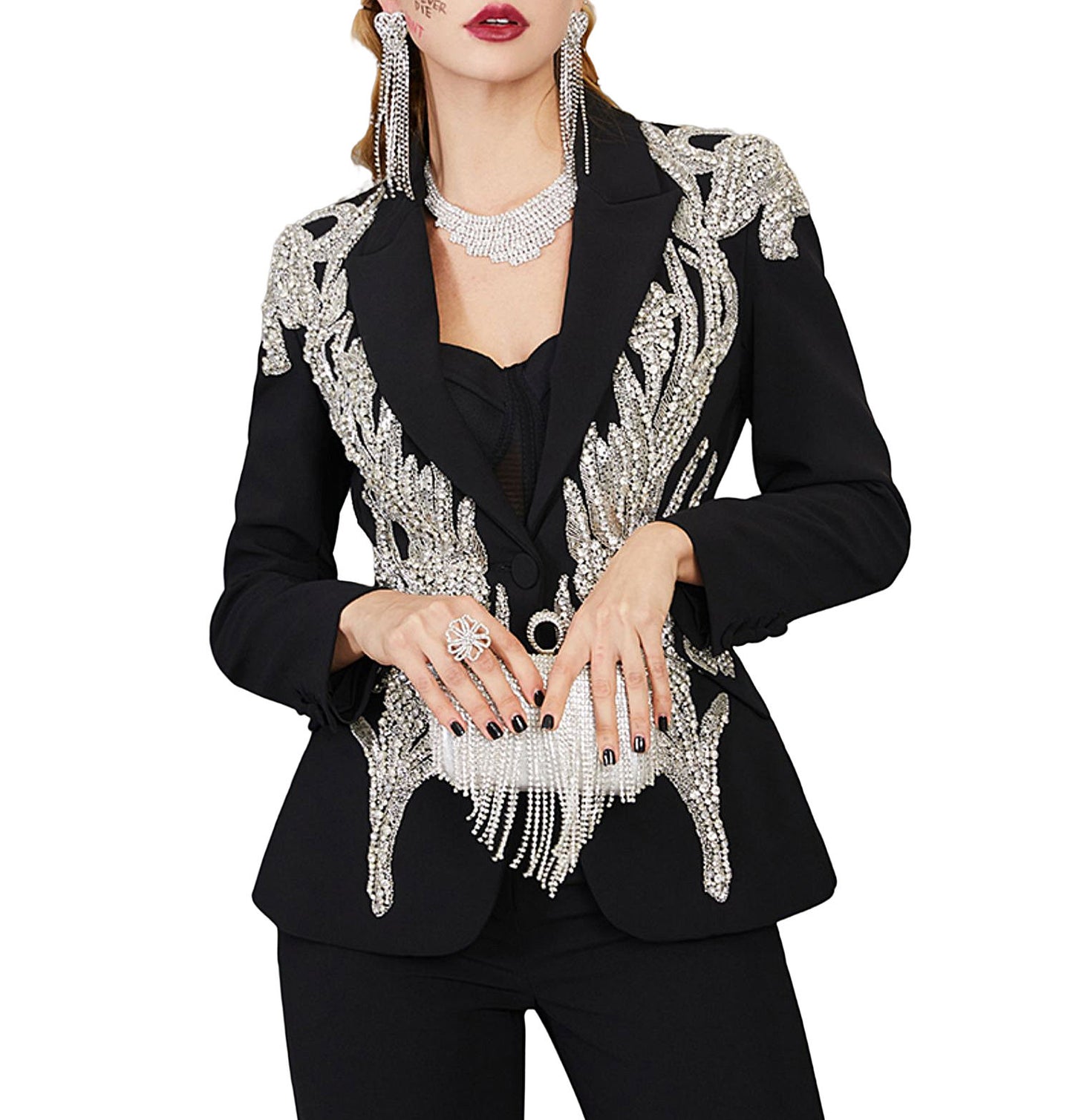 In Stock Diamond Hot Stamping Suit Jacket for Women Spring Autumn New Style Blazer Double Breasted Closure Woven Weaving Method