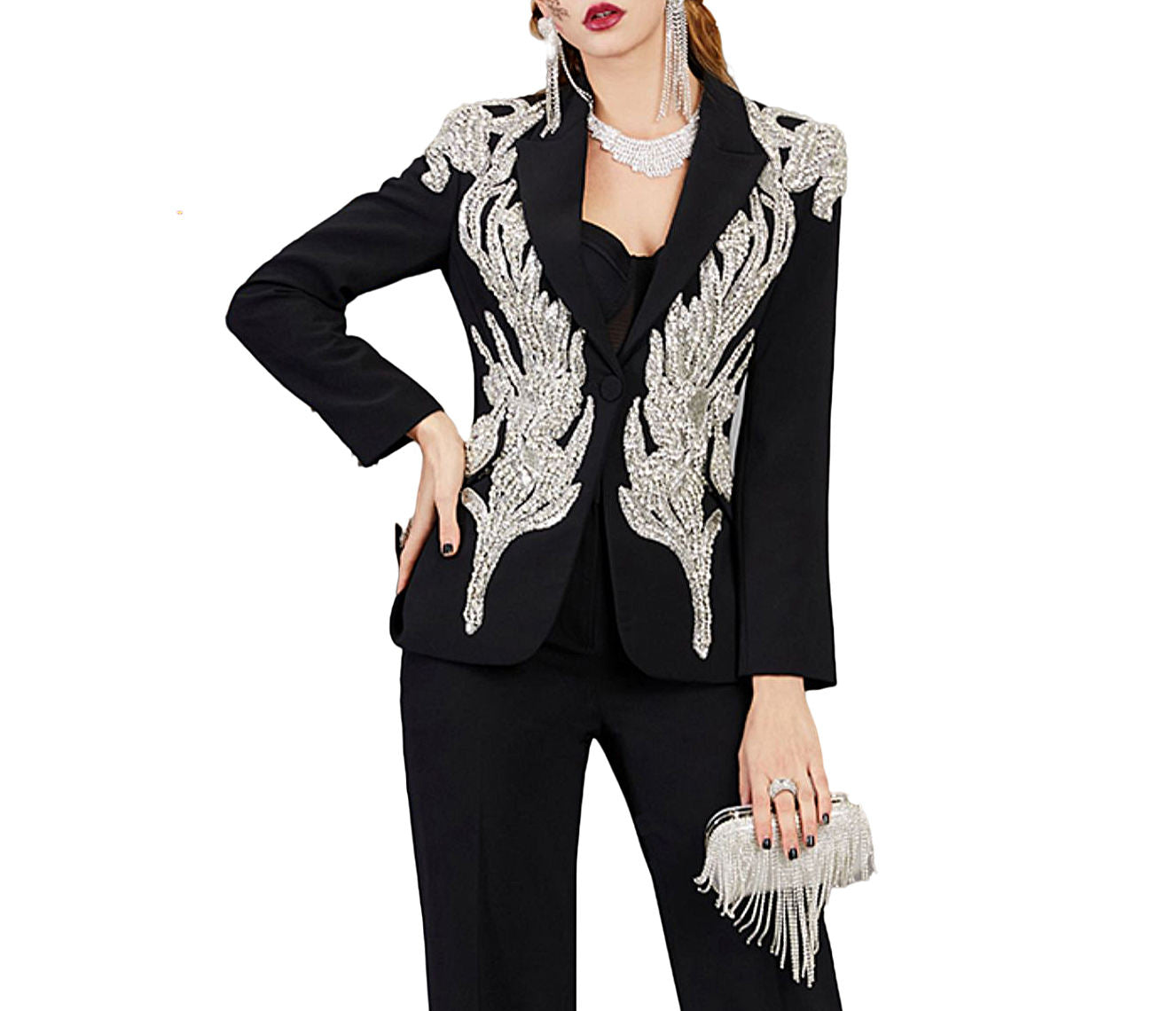 In Stock Diamond Hot Stamping Suit Jacket for Women Spring Autumn New Style Blazer Double Breasted Closure Woven Weaving Method
