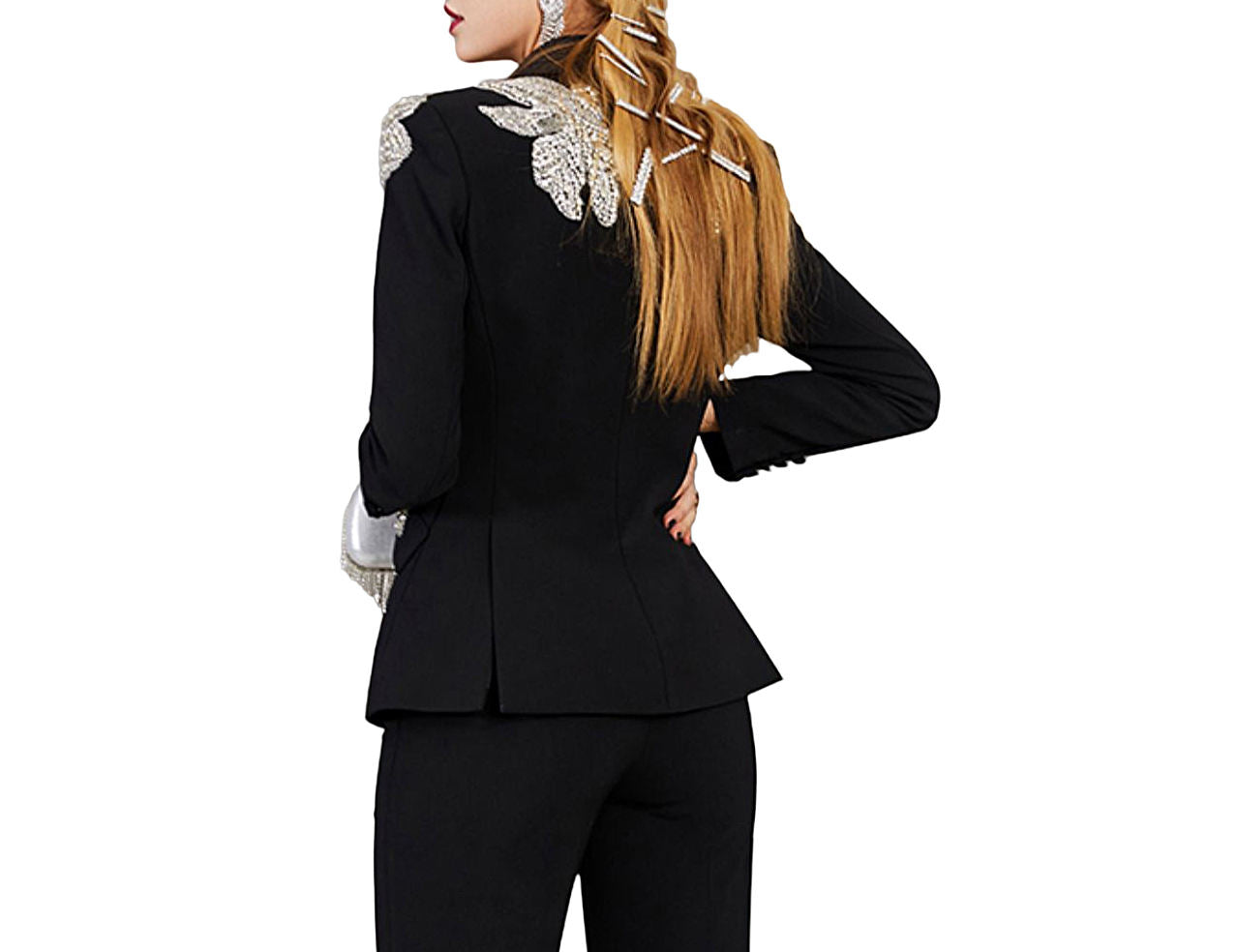 In Stock Diamond Hot Stamping Suit Jacket for Women Spring Autumn New Style Blazer Double Breasted Closure Woven Weaving Method