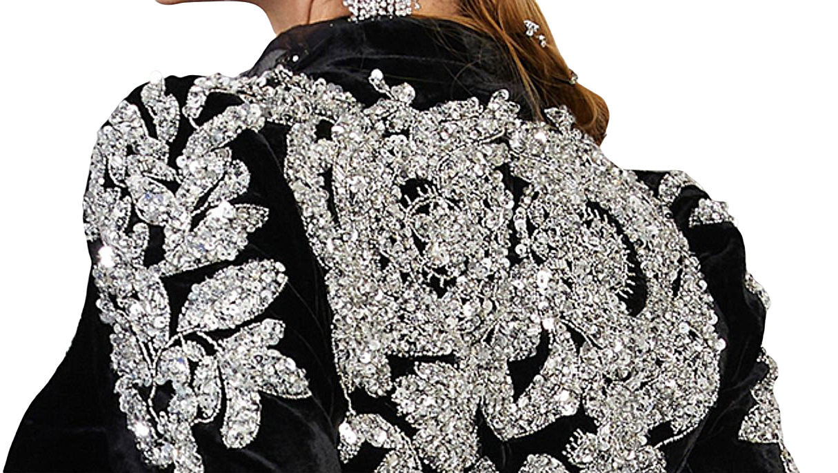 Traditional Algerian Black Karakou Dress Vintage Style Embellished Crystal Glass Beadsstone Dabka Embroidered Choli for Parties