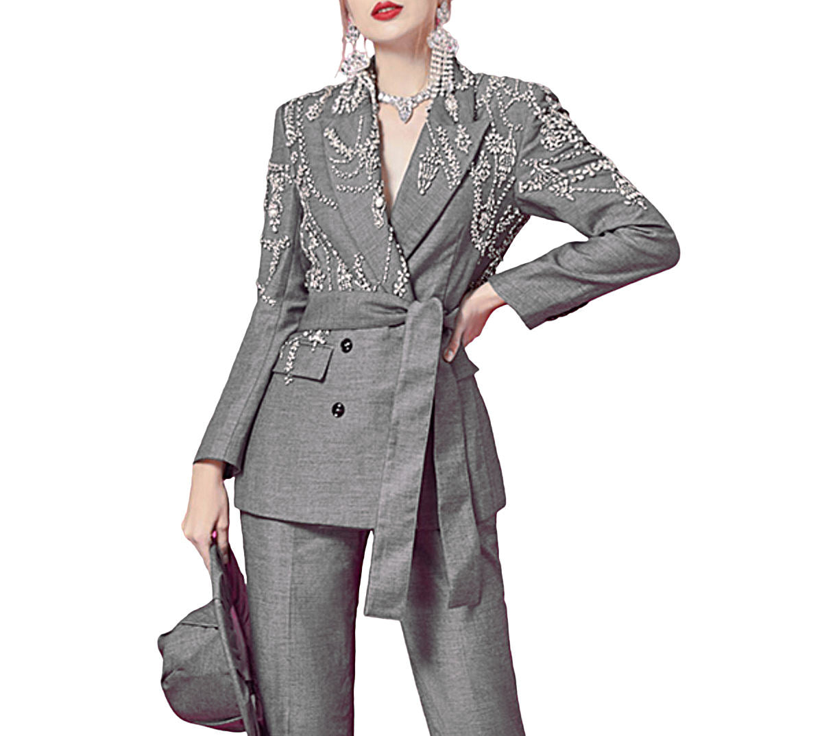 OEM Custom Elegant Women's Coats Solid Patchwork Diamonds Blazer