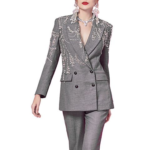 OEM Custom Elegant Women's Coats Solid Patchwork Diamonds Blazer