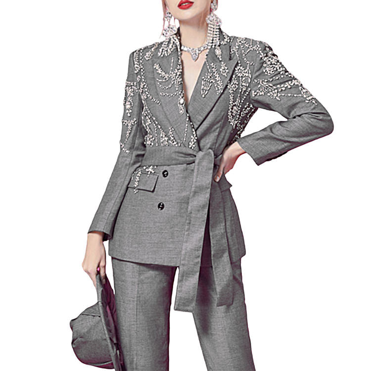 OEM Custom Elegant Women's Coats Solid Patchwork Diamonds Blazer