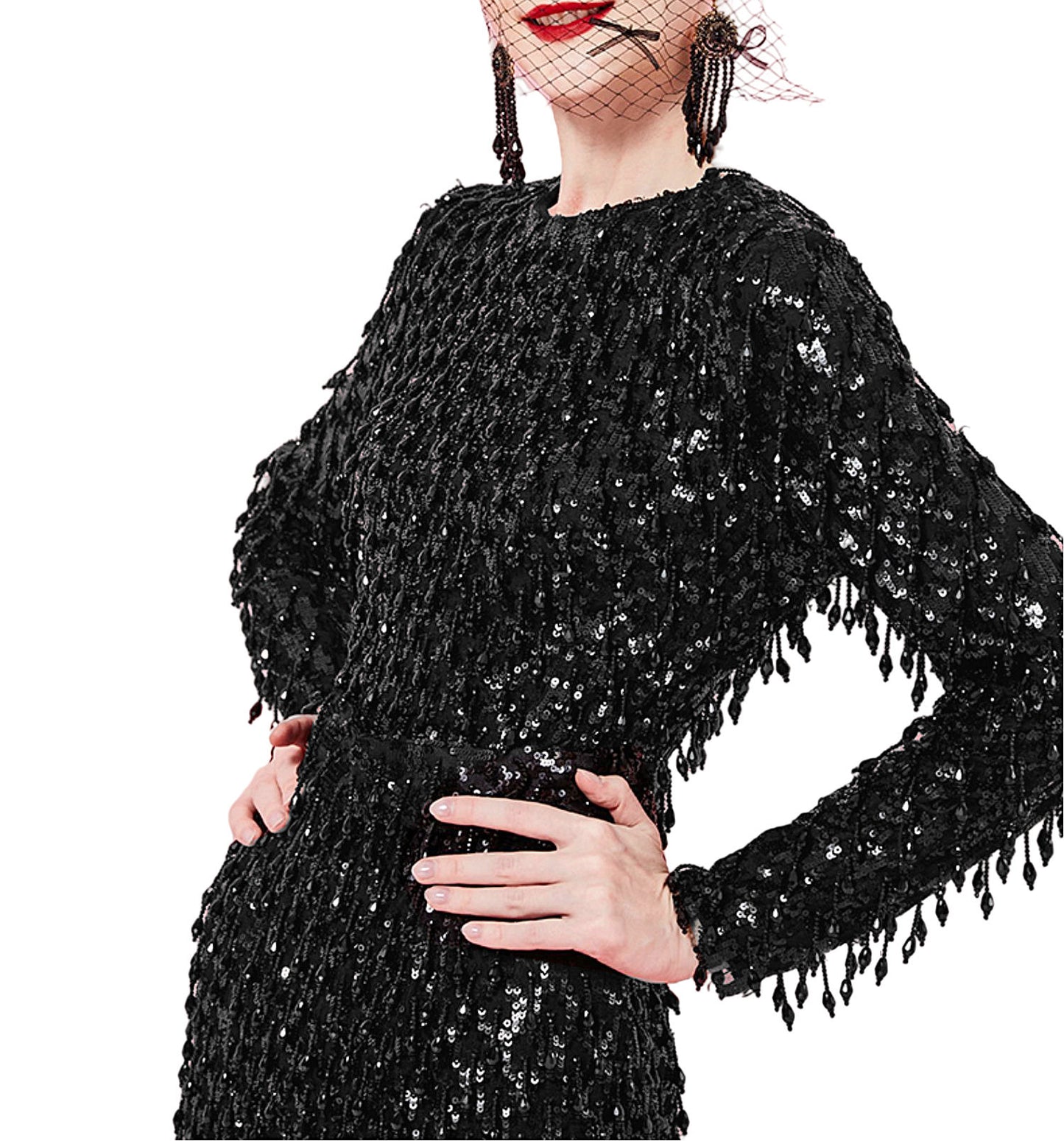 Women's Elegant Long Sleeve Mini Bodycon Dress Lace Decoration Empire Back Tie Design Plus Size for Cocktail Party Club