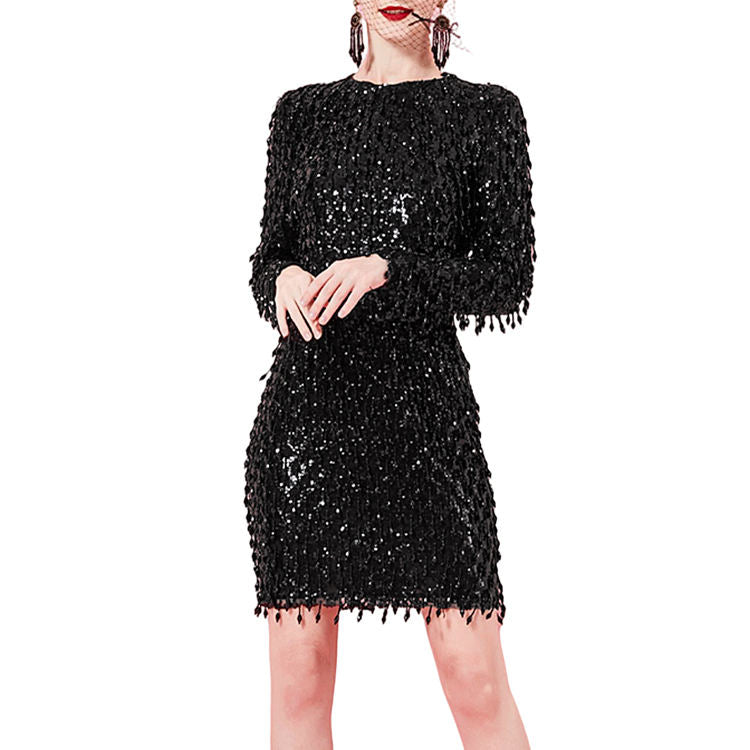 Women's Elegant Long Sleeve Mini Bodycon Dress Lace Decoration Empire Back Tie Design Plus Size for Cocktail Party Club