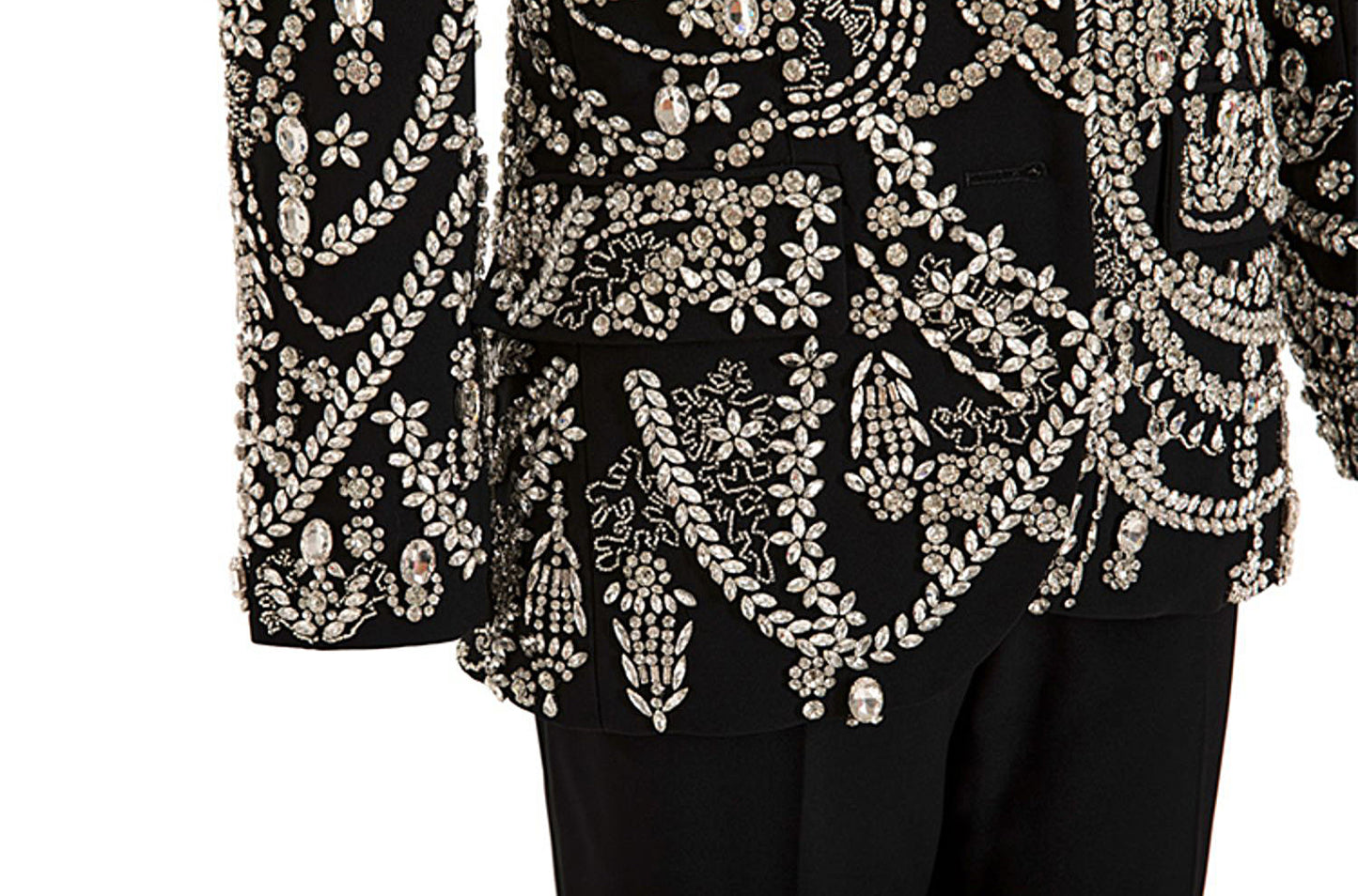 Elegant Mermaid-Style Solid High Slit Long Blazer Coat Rhinestone Sequins Women's Business Suits for Birthday Prom Party