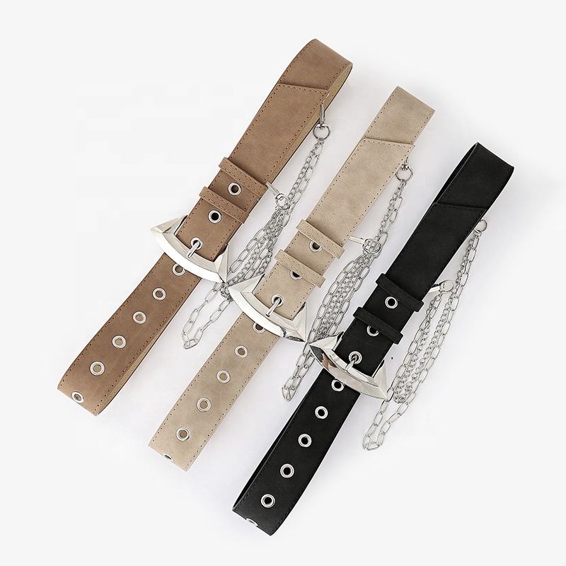 2022 Fashion Personality Casual Chain Hip Hop Belt Ladies Punk Belt PU Leather