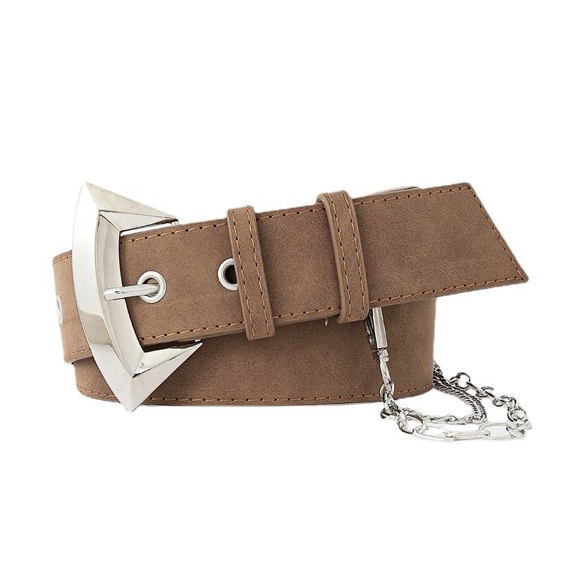 2022 Fashion Personality Casual Chain Hip Hop Belt Ladies Punk Belt PU Leather