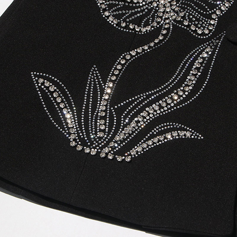 2025 New Hot Selling Women's V-Neck Blazer Niche High-End Fashion Jacket Heavy Industry Rhinestone Flower Decoration Two Button