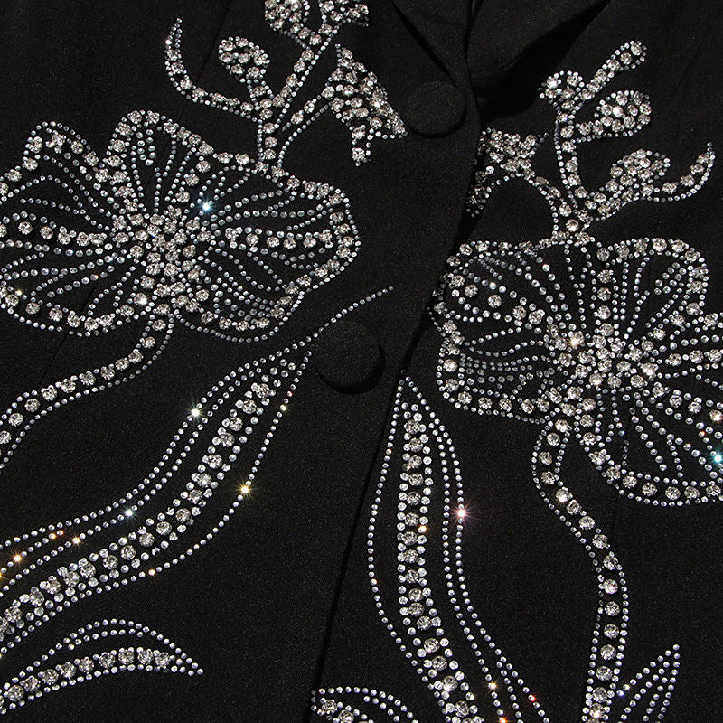 2025 New Hot Selling Women's V-Neck Blazer Niche High-End Fashion Jacket Heavy Industry Rhinestone Flower Decoration Two Button